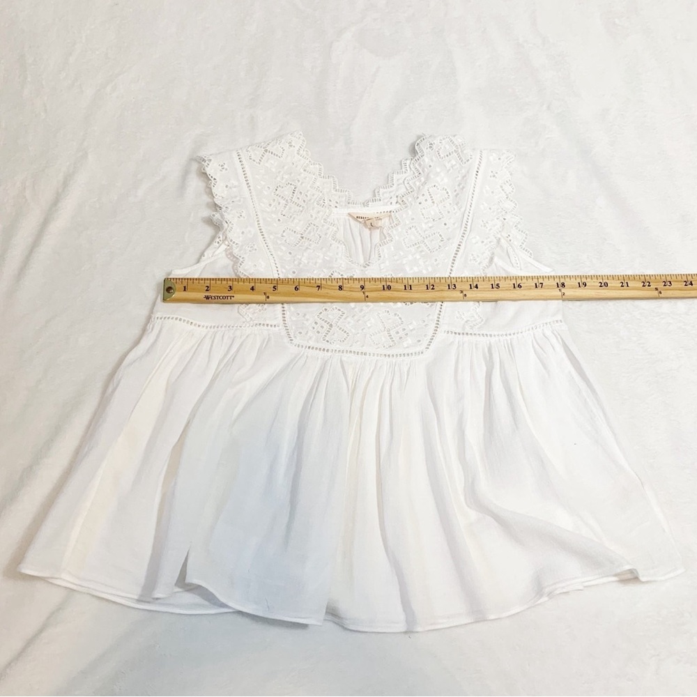 Rebecca Taylor White Embroidered Lace Ruffle 100% Cotton Romantic White Top - Picture 9 of 10